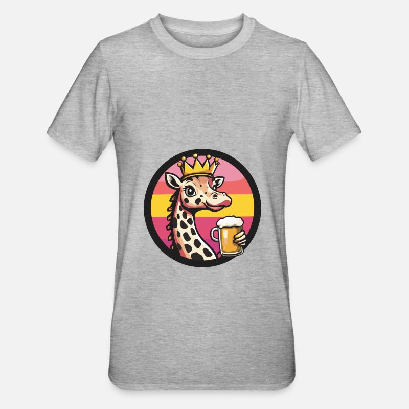 Giraffe Bier Comic - Unisex Polycotton T-Shirt - Grau meliert