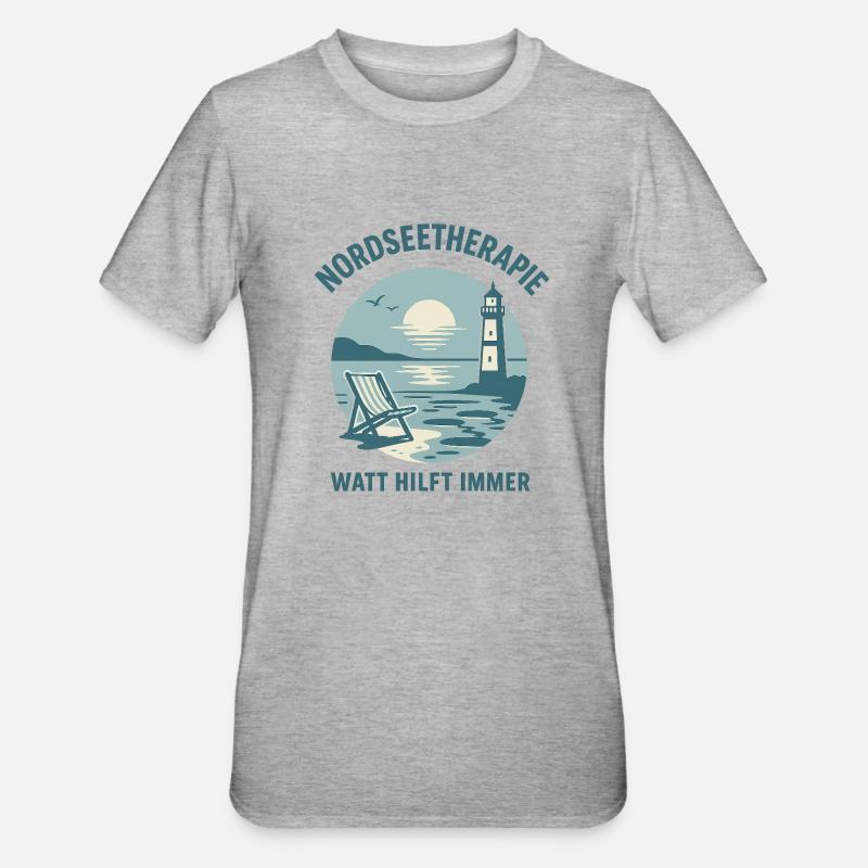 Nordseetherapie - Watt hilft immer - Unisex Polycotton T-Shirt - Grau meliert