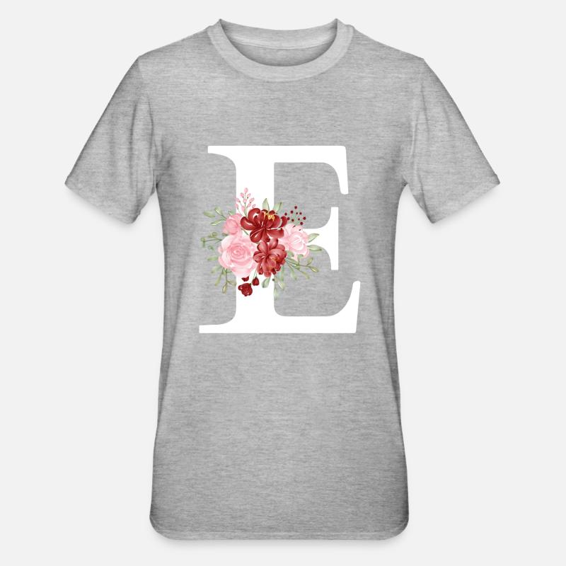 Roter Blumenbuchstabe E - Unisex Polycotton T-Shirt - Grau meliert