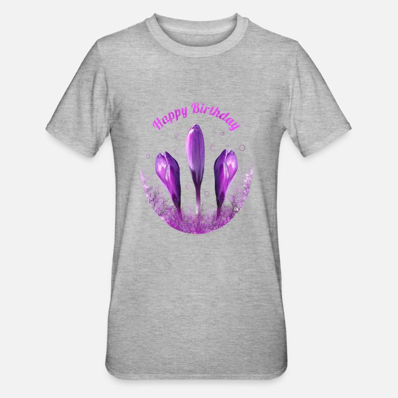 Crocus Joyeux Anniversaire Fleurs - T-shirt polycoton Unisexe - gris chiné