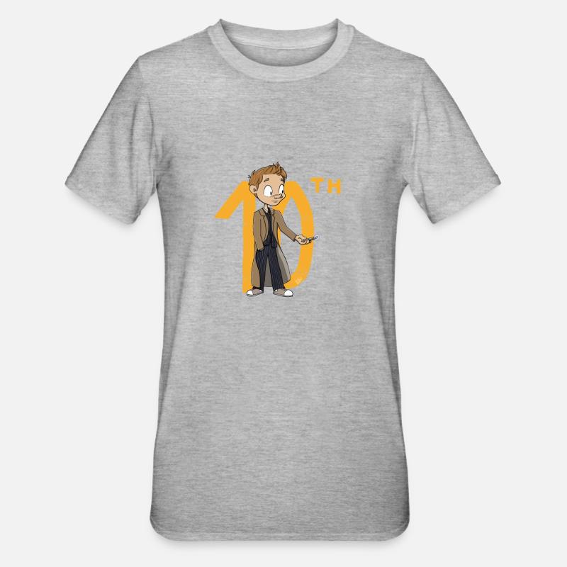 Le 10e Docteur, version chibi - T-shirt polycoton Unisexe - gris chiné