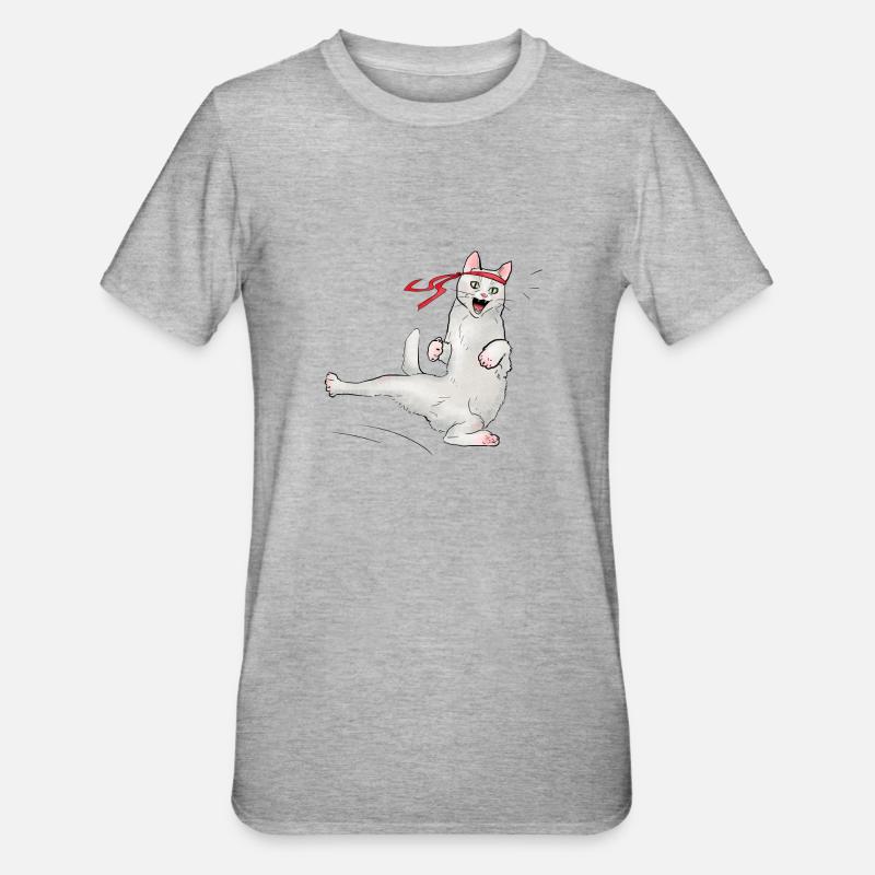 Chat au karaté - T-shirt polycoton Unisexe - gris chiné