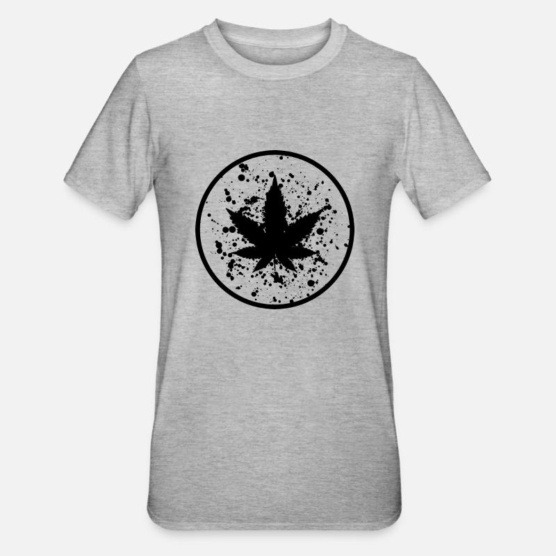 Cannabisblatt Farbklecks im Kreis - Unisex Polycotton T-Shirt - Grau meliert