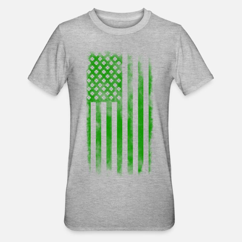 Drapeau de la Saint-Patrick irlandais américain lavé - T-shirt polycoton Unisexe - gris chiné