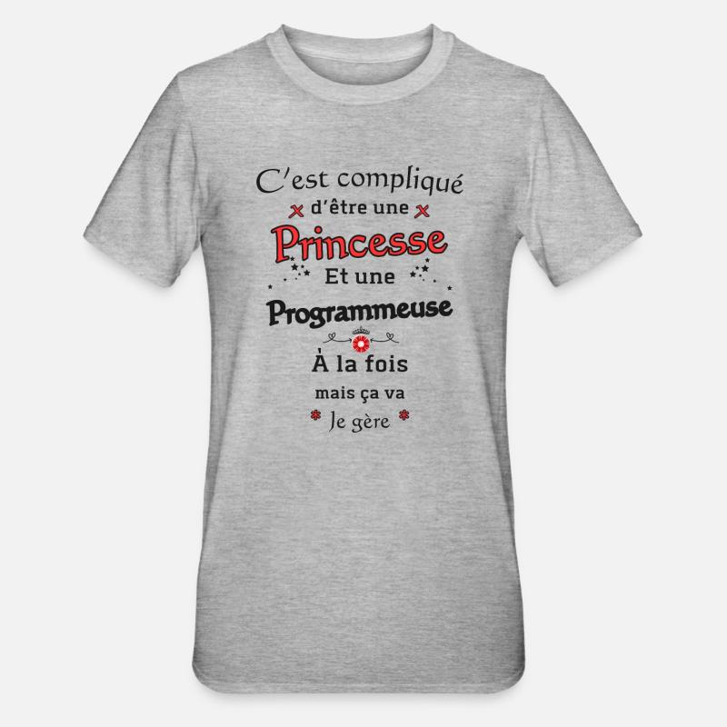 Princesse Programmeuse - T-shirt polycoton Unisexe - gris chiné