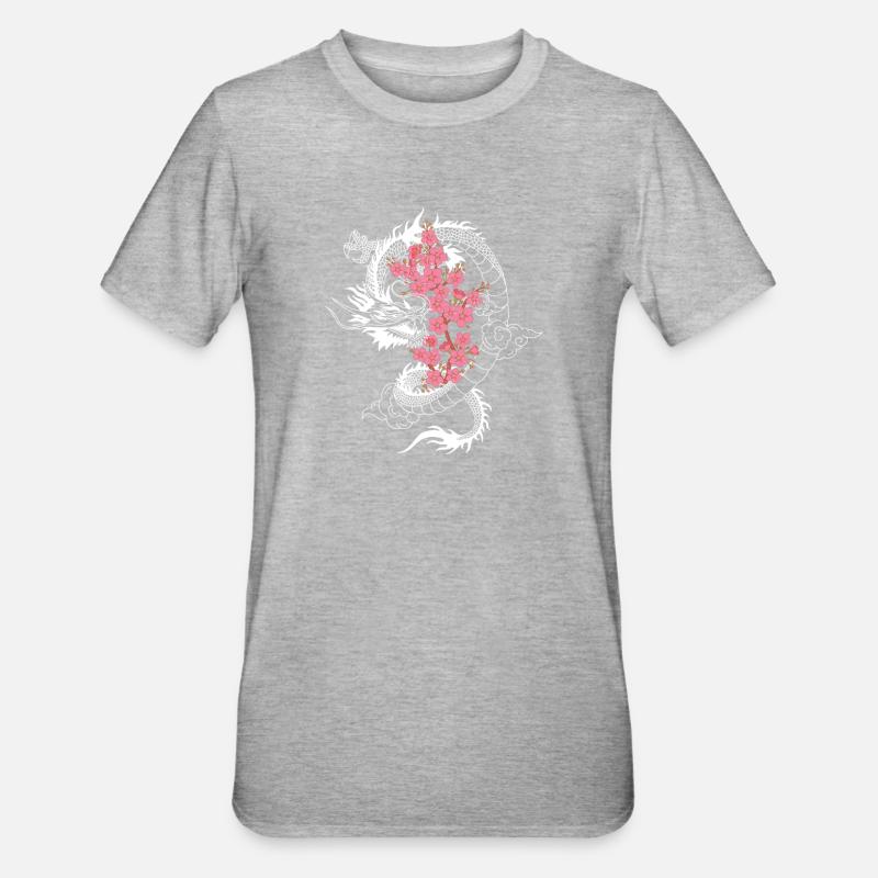 Japanese Dragon Cherry Blossom Tree Sakura Tree - Unisex Polycotton T-Shirt - heather grey