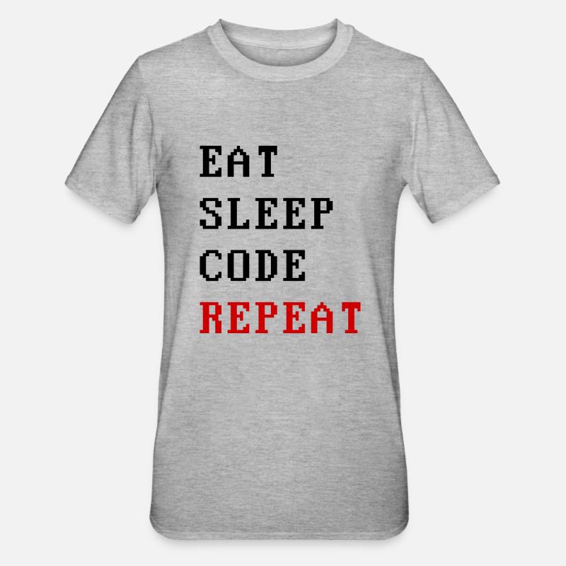 eat sleep code repeat - T-shirt polycoton Unisexe - gris chiné