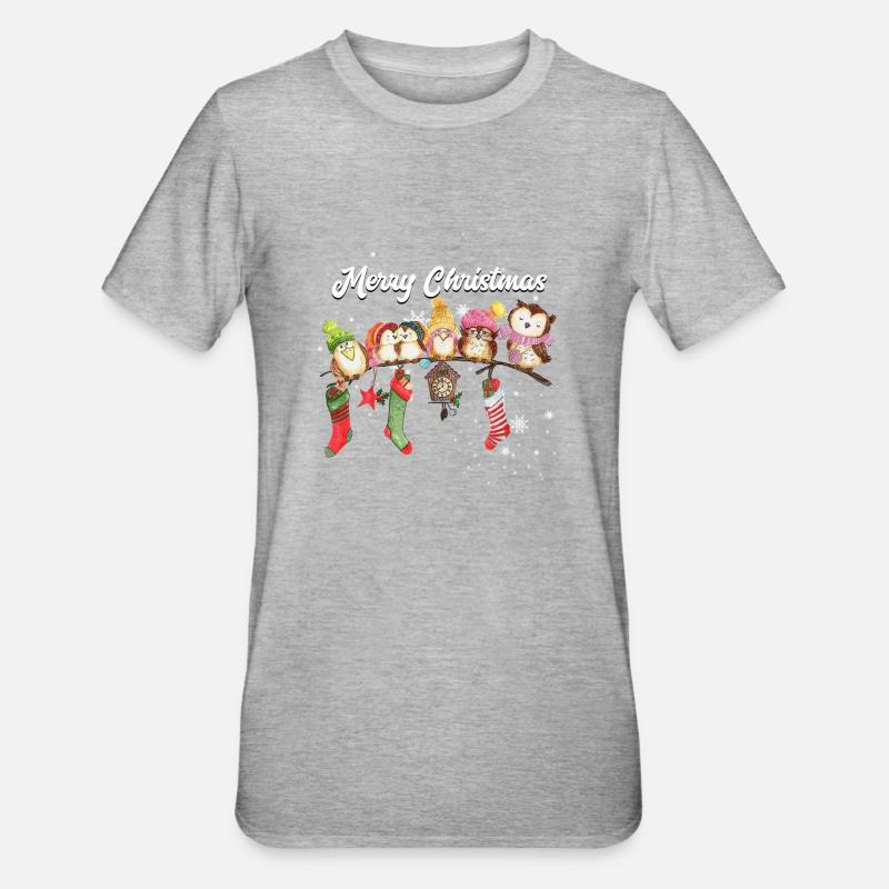 Frohe Weihnachten Eule - Unisex Polycotton T-Shirt - Grau meliert