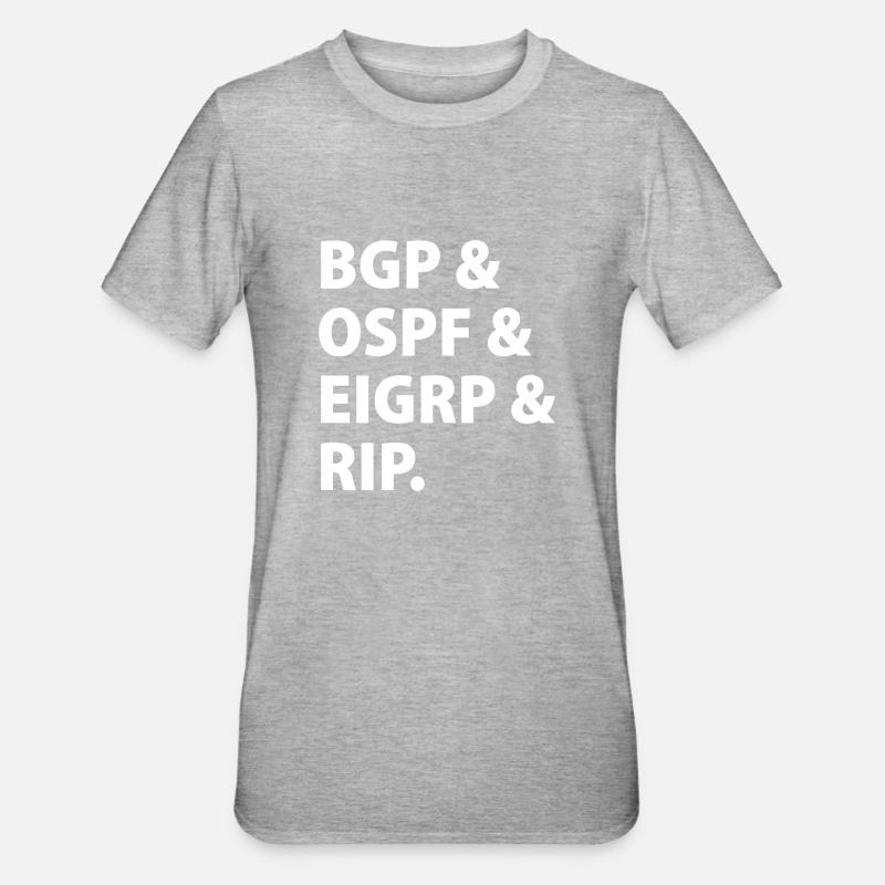 BGP & OSPF & EIGRP & RIP. - Unisex Polycotton T-Shirt - heather grey