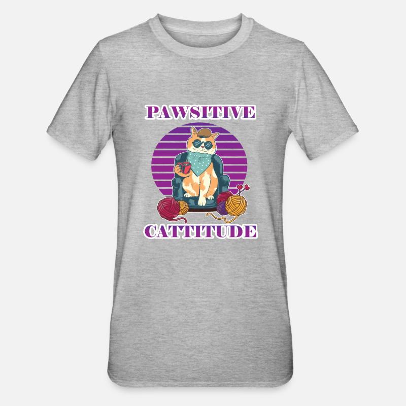 Pawsitive Cattitude - T-shirt polycoton Unisexe - gris chiné