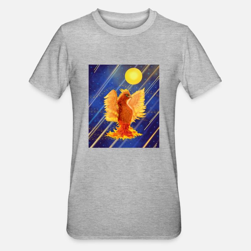 Cosmic Glowing Firebird: Cyber-Semurg - Unisex Polycotton T-Shirt - heather grey