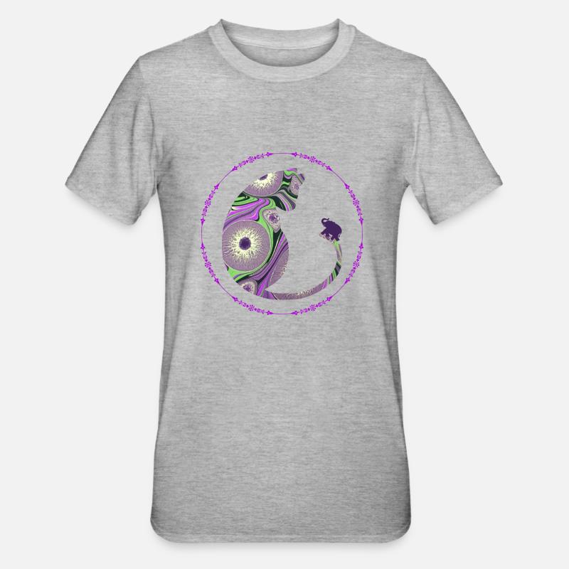 Chat avec éléphant E 239 - T-shirt polycoton Unisexe - gris chiné