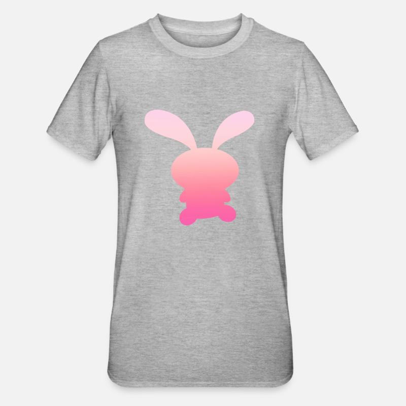 Großer Pinker Hase Design/Logo - Unisex Polycotton T-Shirt - Grau meliert