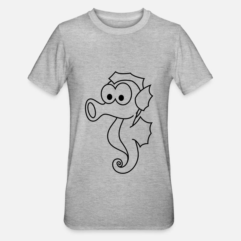 Seepferdchen Comic Tier - Unisex Polycotton T-Shirt - Grau meliert