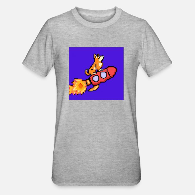 Pixel Dog sur Rocket Pixel Art - T-shirt polycoton Unisexe - gris chiné