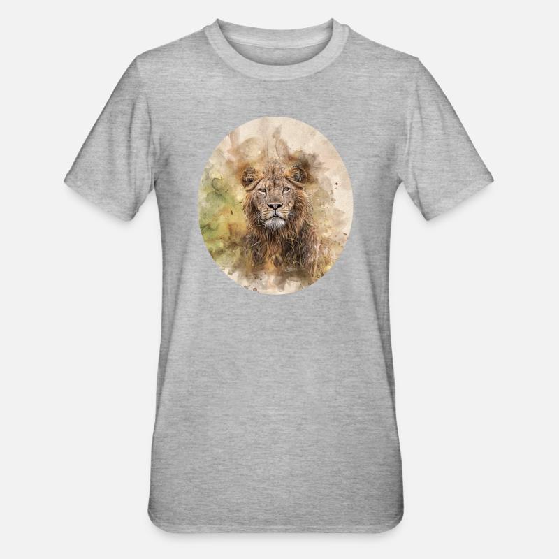 Löwe - Unisex Polycotton T-Shirt - Grau meliert
