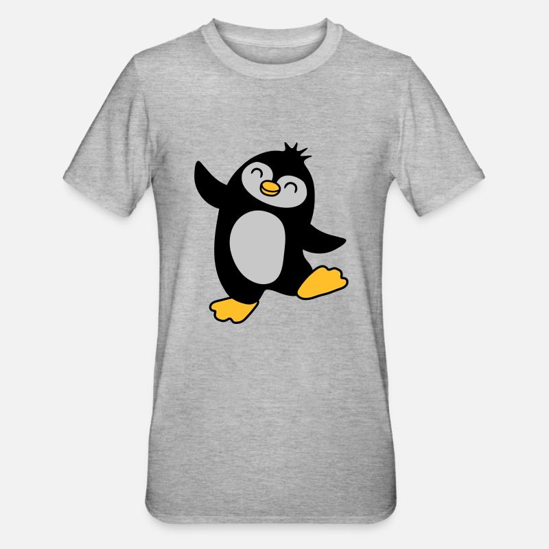 Happy cute penguin dancing - Unisex Polycotton T-Shirt - heather grey