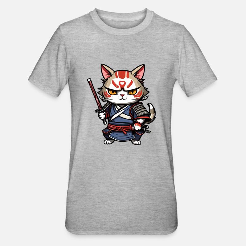 Chat samouraï #7 - T-shirt polycoton Unisexe - gris chiné