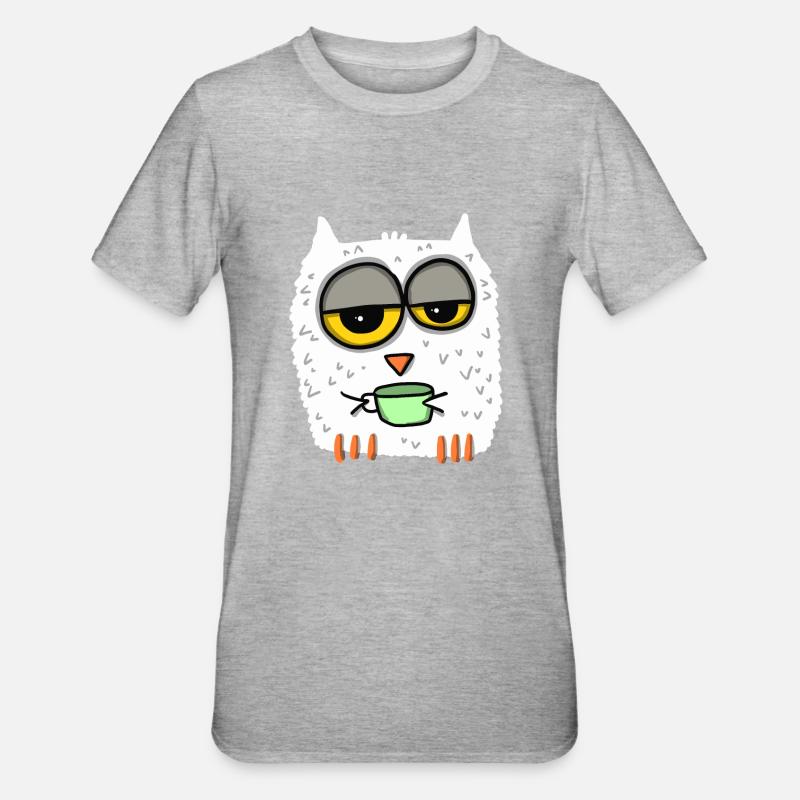 müde Eule - Unisex Polycotton T-Shirt - Grau meliert