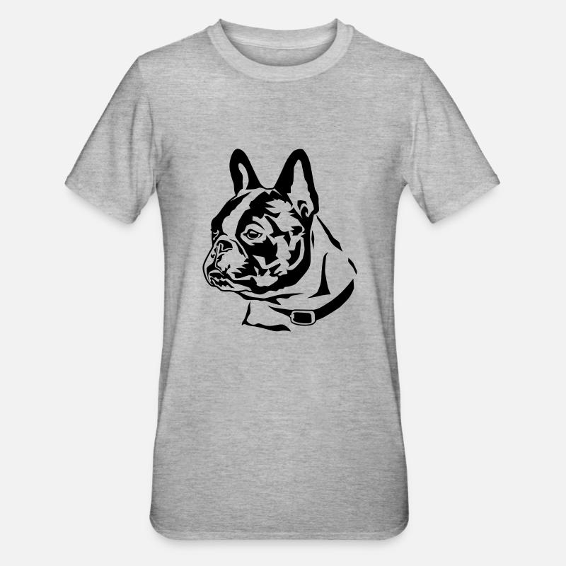 french_bully_head_01 - Unisex Polycotton T-Shirt - Grau meliert