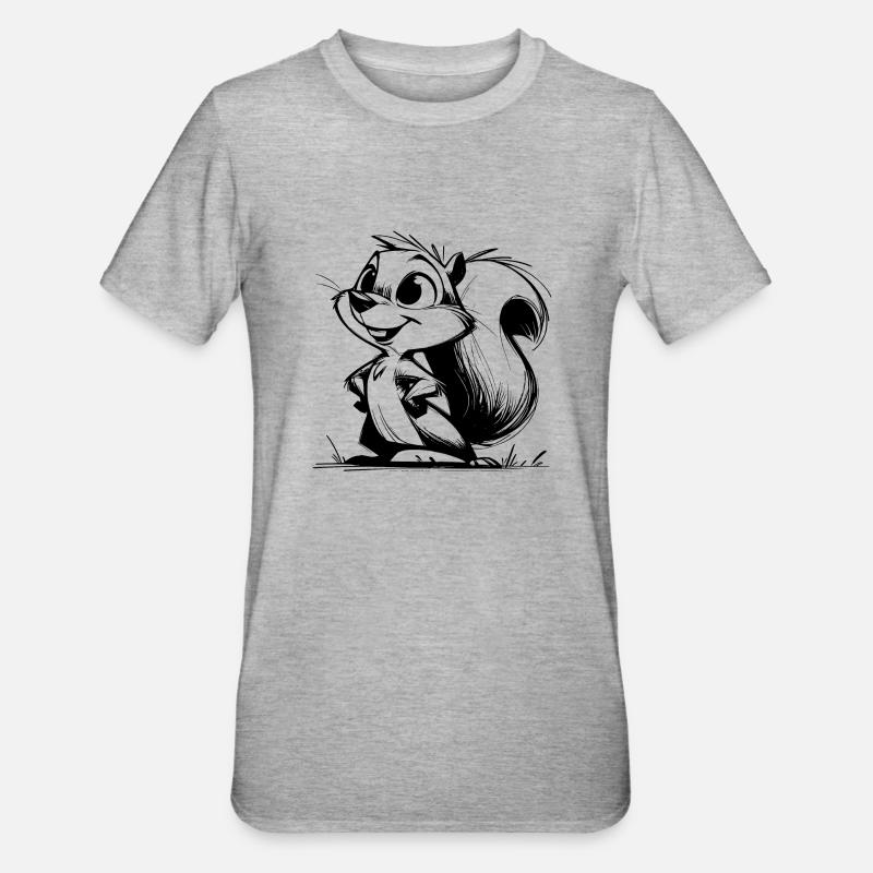 Dessin au crayon d’écureuil mignon - T-shirt polycoton Unisexe - gris chiné