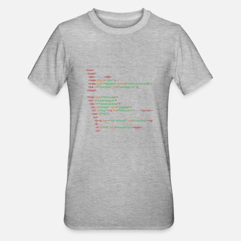 Code HTML5 - T-shirt polycoton Unisexe - gris chiné