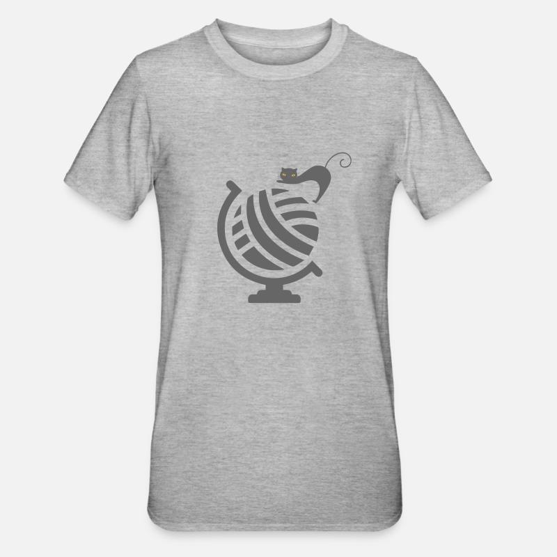 Cute Cat on Globe - Unisex Polycotton T-Shirt - heather grey