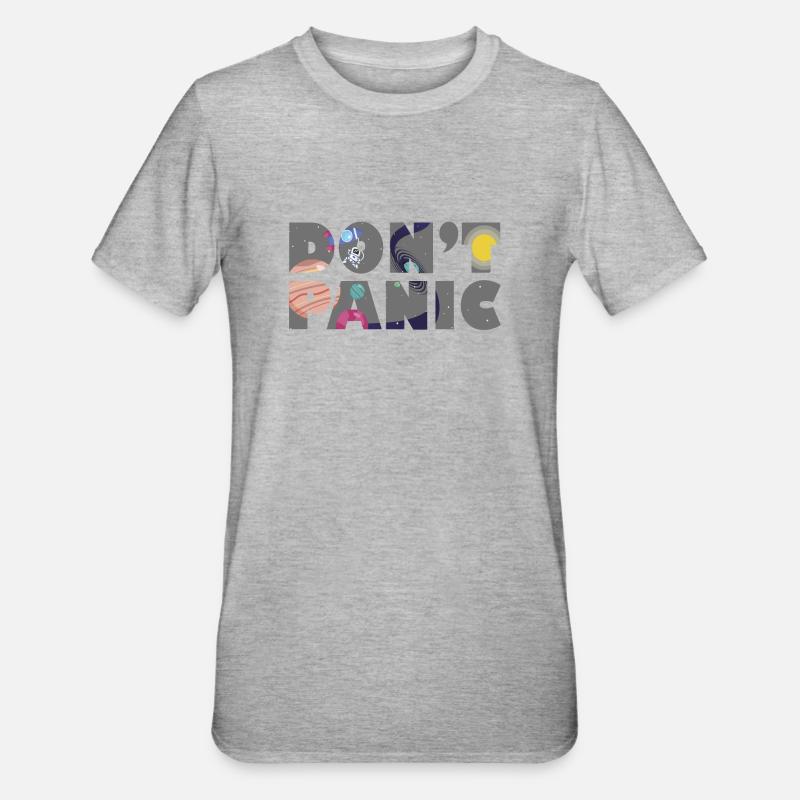 Galaxy Planets Don't Panic Gift - Unisex Polycotton T-Shirt - Grau meliert