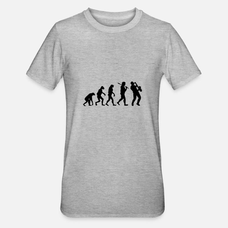 Evolution Saxophon Musik Geschenk Saxophonist - Unisex Polycotton T-Shirt - Grau meliert