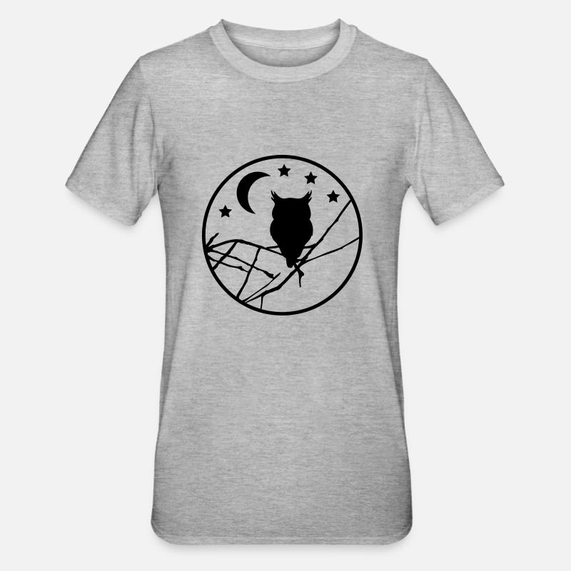 Nachteule / Eule / Mondnacht - Unisex Polycotton T-Shirt - Grau meliert