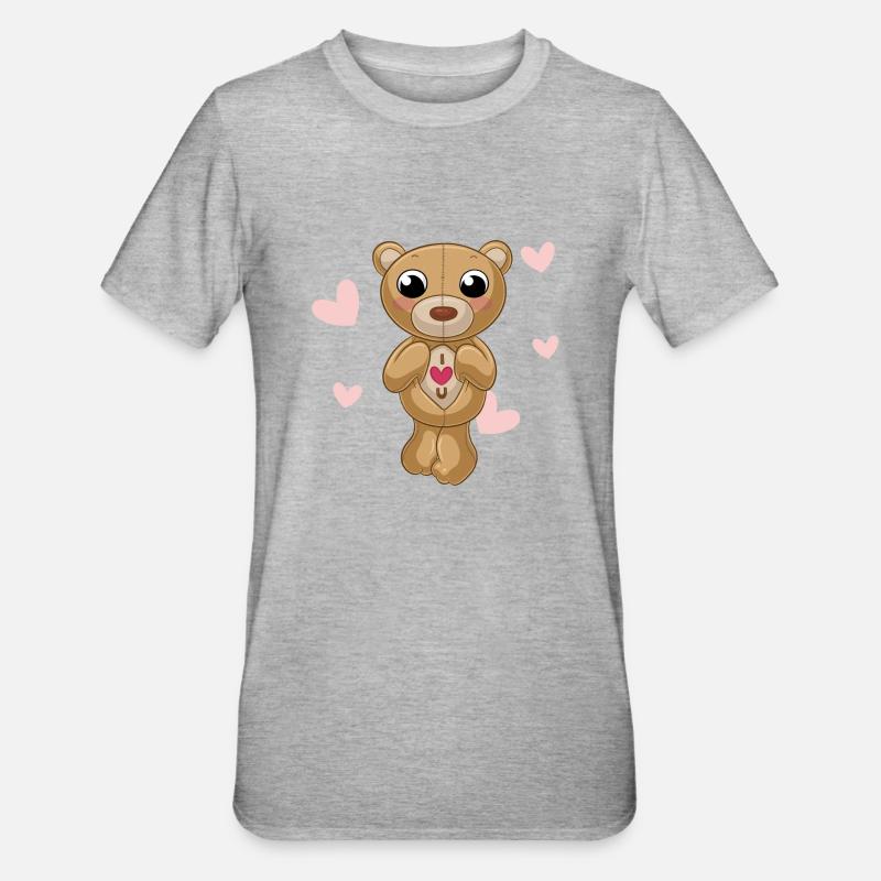 Putziger Comic Teddybär - Unisex Polycotton T-Shirt - Grau meliert