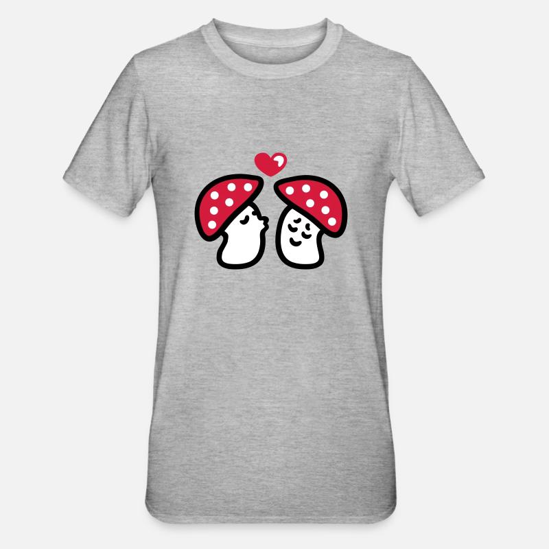 verliebte Pilze 3 - Unisex Polycotton T-Shirt - Grau meliert