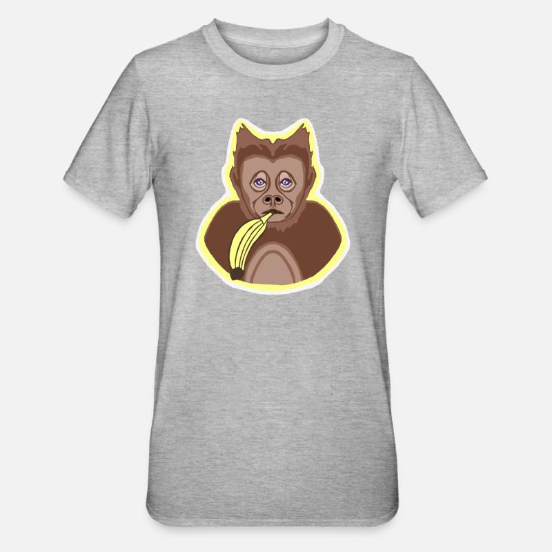 Äffchen mit Banane - Unisex Polycotton T-Shirt - Grau meliert