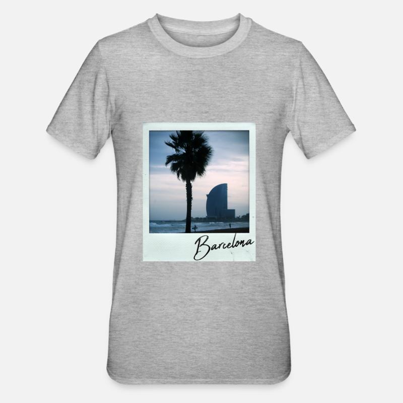 Plage de Barcelone - T-shirt polycoton Unisexe - gris chiné