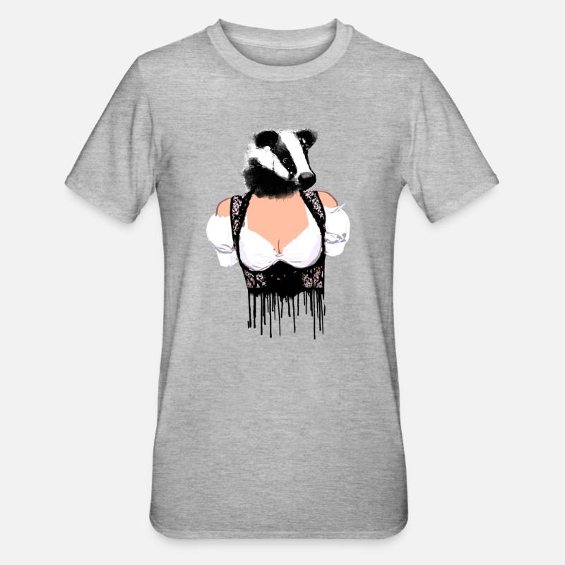 dachs ,dirndl,stinktier,volksfest - Unisex Polycotton T-Shirt - Grau meliert