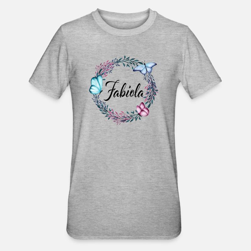 Fabiola, nom, lettrage, couronne de fleurs, cadeau - T-shirt polycoton Unisexe - gris chiné