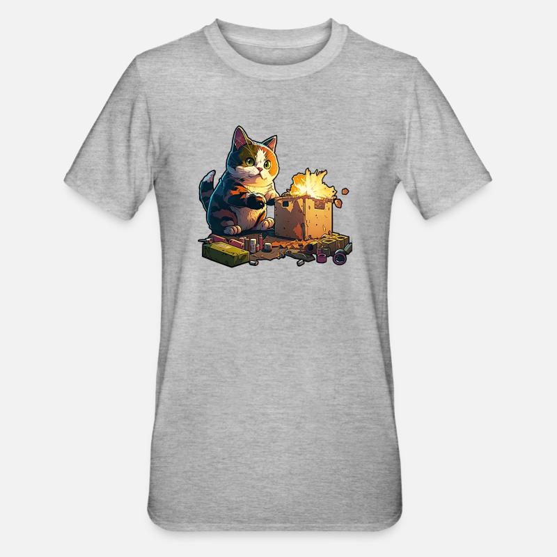Chat pyromane - T-shirt polycoton Unisexe - gris chiné