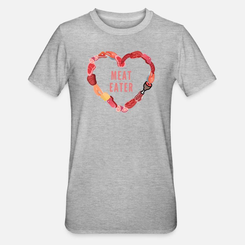 Meat Eater Design Fleisch Fisch Wurst Herz - Unisex Polycotton T-Shirt - Grau meliert