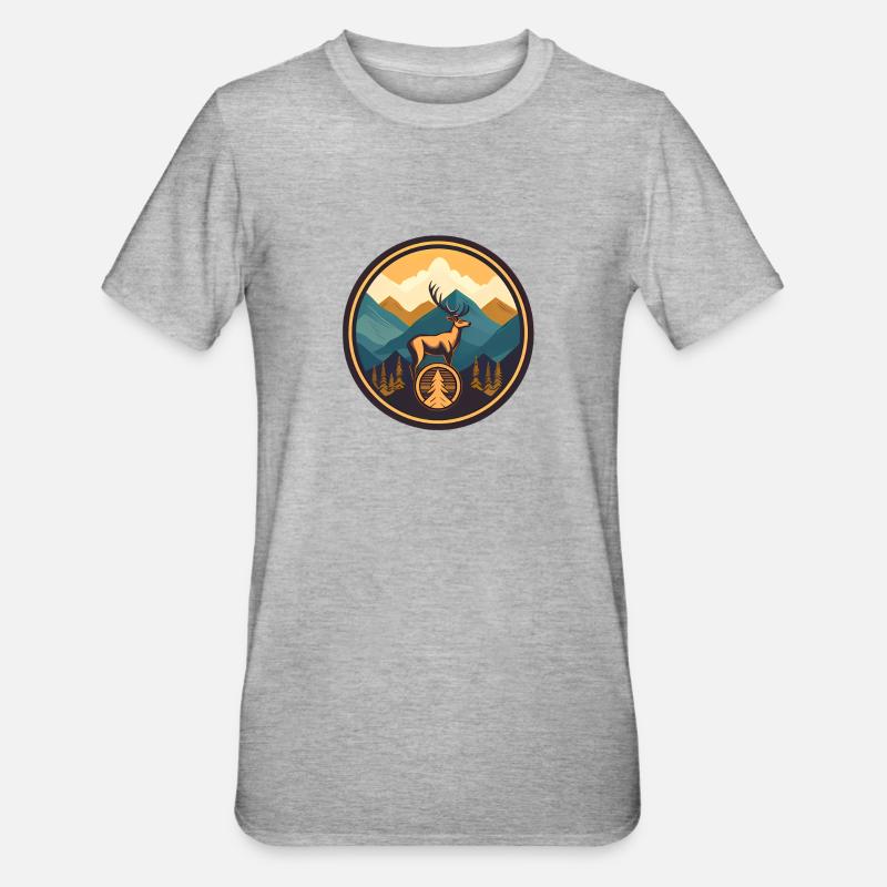 Berge mit Hirsch - Unisex Polycotton T-Shirt - Grau meliert