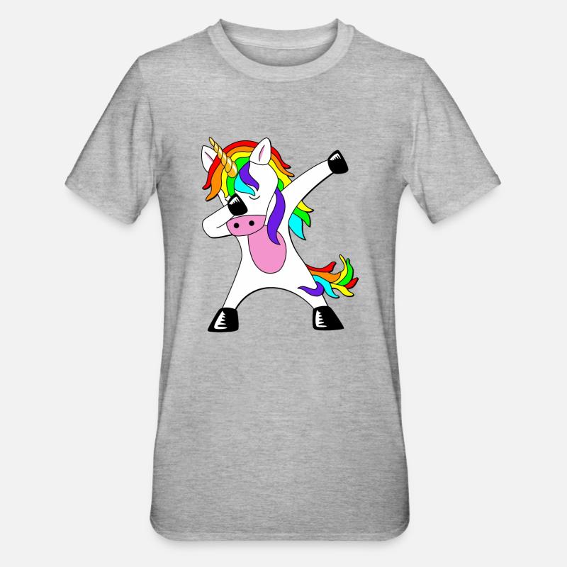 Dabbing Unicorn Gave Idé Dab Dabbendes Enhjørning - Unisex polycotton T-shirt - grå meleret