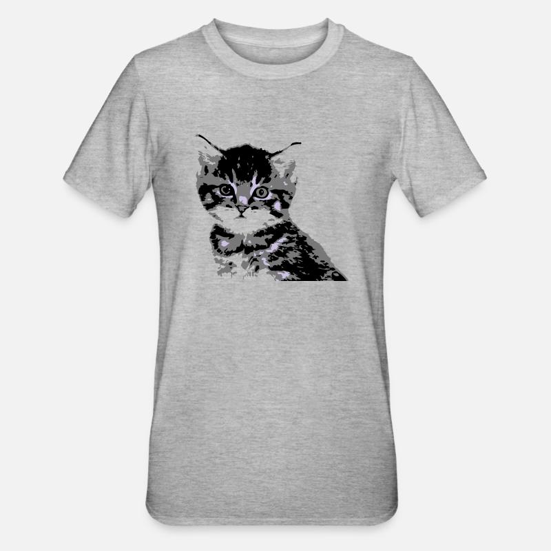 Katze Cat Katzengesicht - Unisex Polycotton T-Shirt - Grau meliert