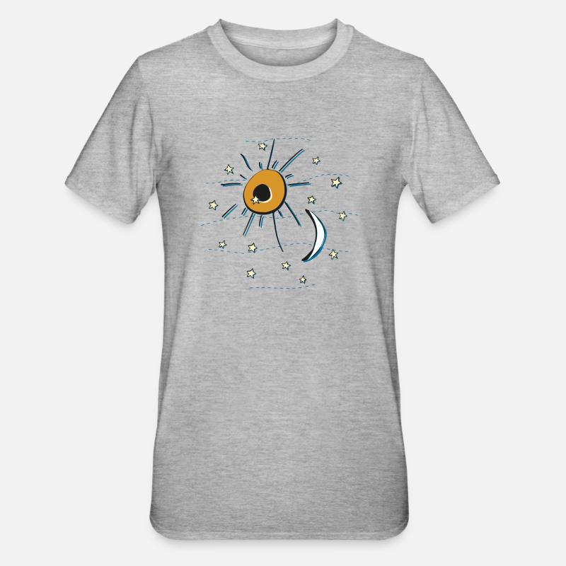 Sol, måne og stjerner - Unisex polycotton T-shirt - grå meleret