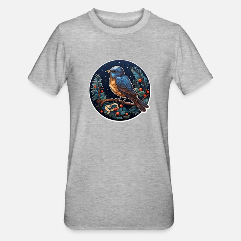 Winternacht mit Vogel - Unisex Polycotton T-Shirt - Grau meliert