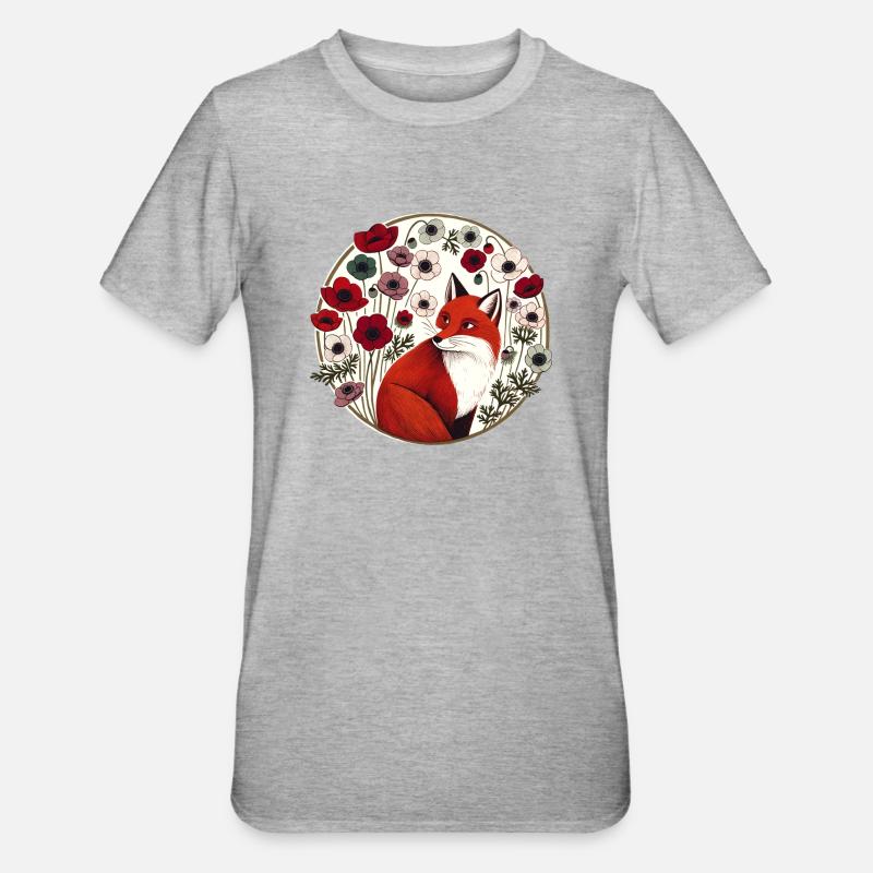 Retro Rotfuchs - Unisex Polycotton T-Shirt - Grau meliert