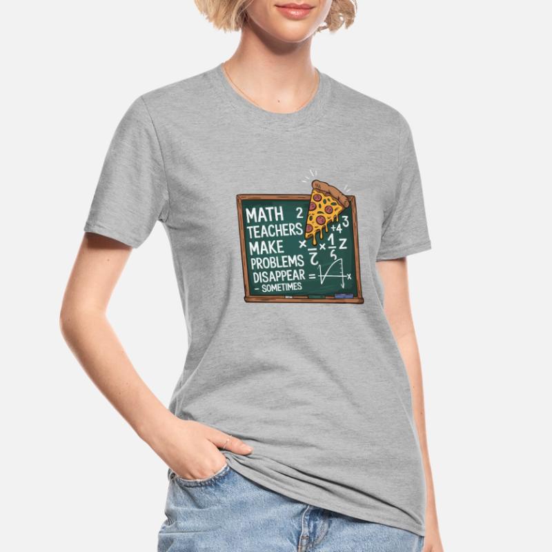 Funny Math Teacher Design Pizza & Problem Solving Unisex Polycotton T-Shirt