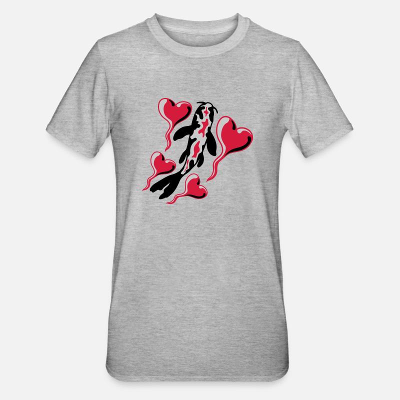 Cœurs Koi Fish Nishikigoi - T-shirt polycoton Unisexe - gris chiné