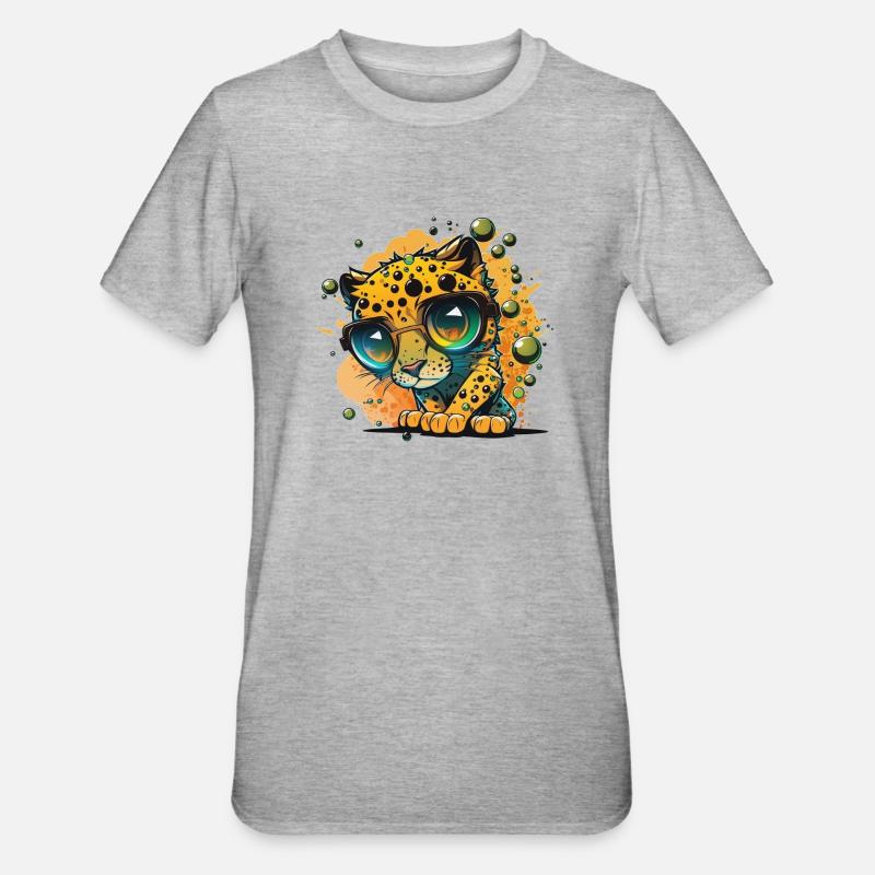Leopard Kulleraugen Nerdbrille - Unisex Polycotton T-Shirt - Grau meliert