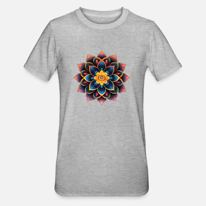 Mandala Fleur Colorée - T-shirt polycoton Unisexe - gris chiné