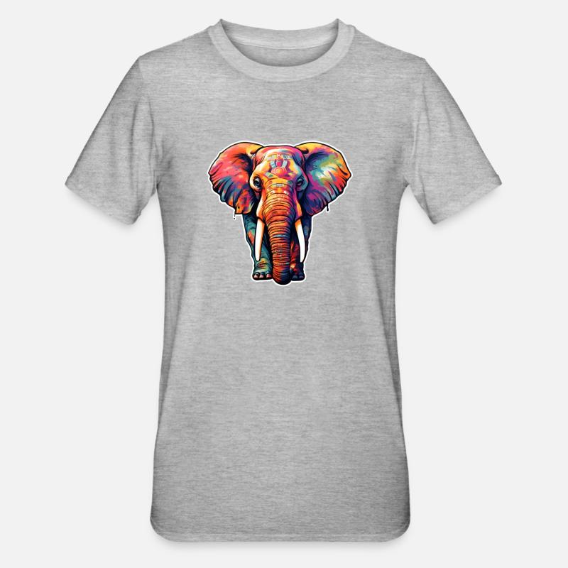 Éléphant psychédélique - T-shirt polycoton Unisexe - gris chiné