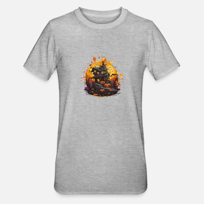 Maison hantée Halloween 2 - T-shirt polycoton Unisexe - gris chiné